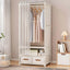 Minimalist Metal Wardrobe Armoire With Curtain Storage Drawers