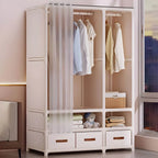 Minimalist Metal Wardrobe Armoire With Curtain Storage Drawers