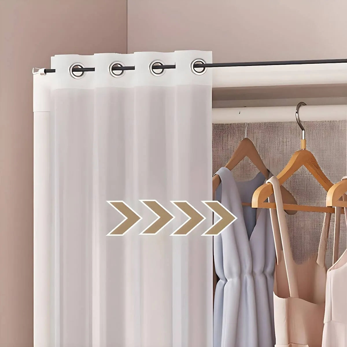 Minimalist Metal Wardrobe Armoire With Curtain Storage Drawers