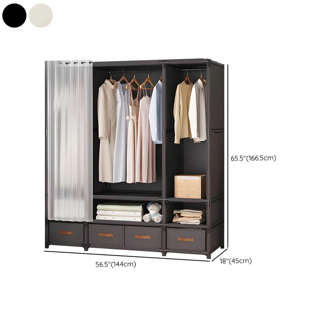 Minimalist Metal Wardrobe Armoire With Curtain Storage Drawers Dimensions