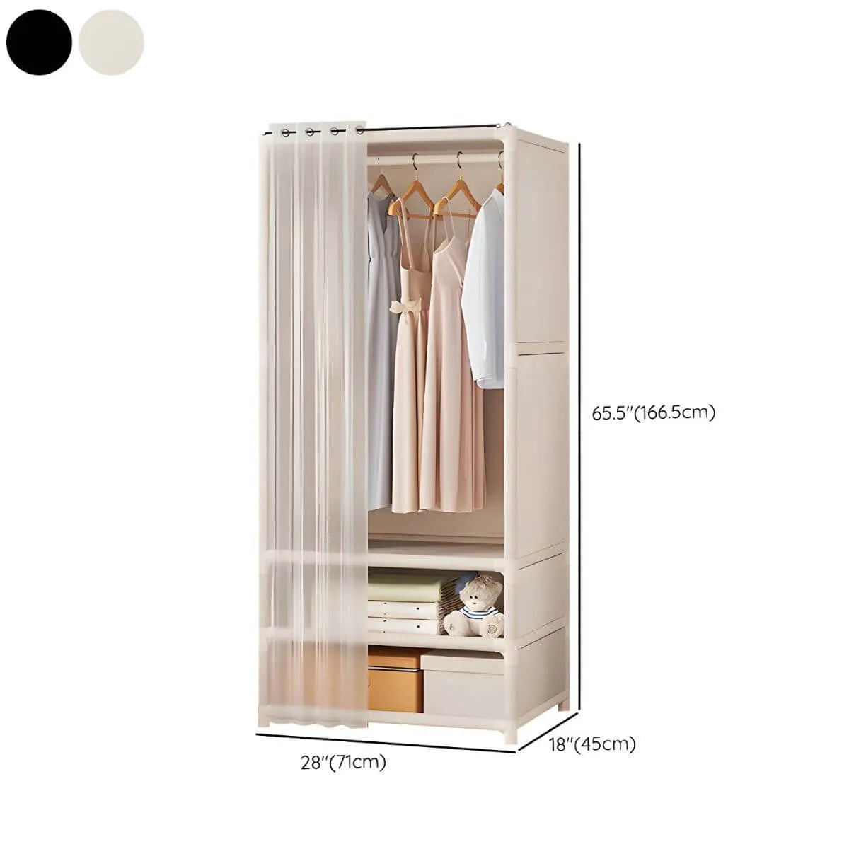 Minimalist Metal Wardrobe Armoire With Curtain Storage Drawers Dimensions