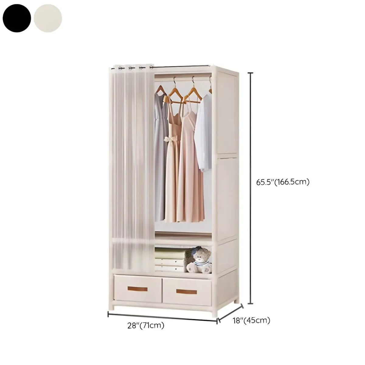 Minimalist Metal Wardrobe Armoire With Curtain Storage Drawers Dimensions