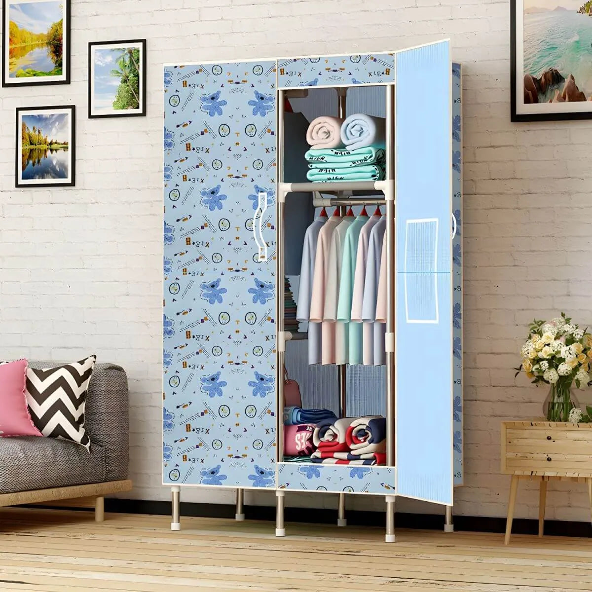 Minimalist Metal Wardrobe Armoire With Shelves and Hanging Storage