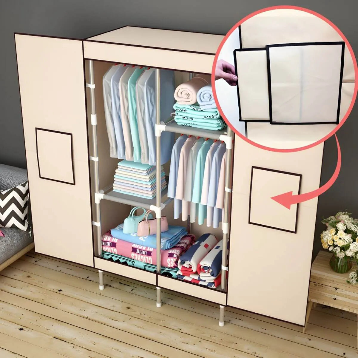 Minimalist Metal Wardrobe Armoire With Shelves and Hanging Storage