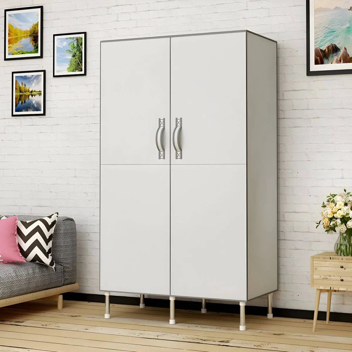 Minimalist Metal Wardrobe Armoire With Shelves and Hanging Storage