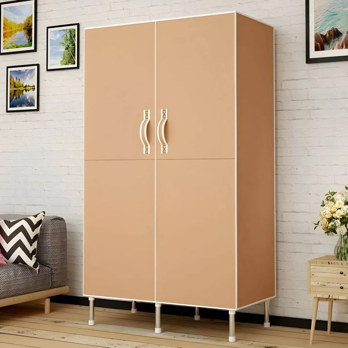 Minimalist Metal Wardrobe Armoire With Shelves and Hanging Storage