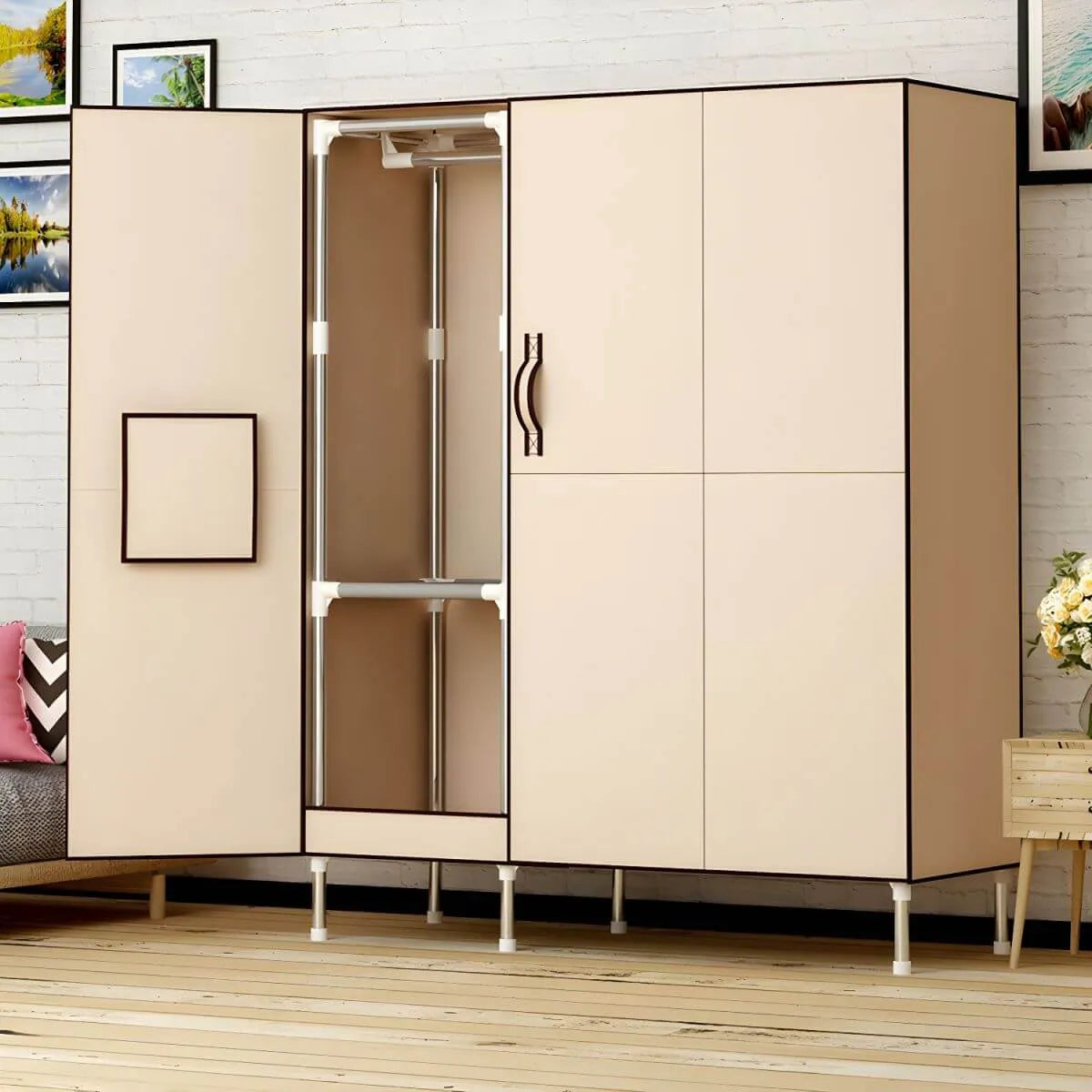 Minimalist Metal Wardrobe Armoire With Shelves and Hanging Storage