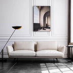 Orange microfiber leather sofa with minimalist design, sleek style, and 88.58-inch length for comfortable seating