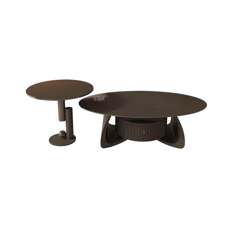 Minimalist Oval Stone Coffee Table with Sculptural Base and Drawer