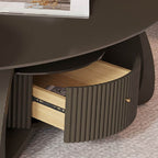 Minimalist Oval Stone Coffee Table with Sculptural Base and Drawer