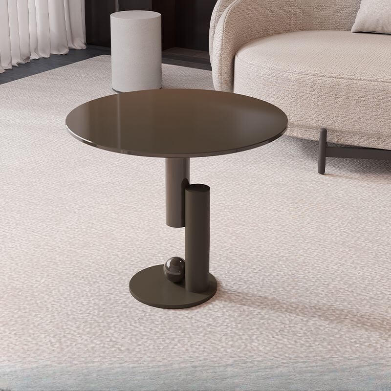 Minimalist Oval Stone Coffee Table with Sculptural Base and Drawer