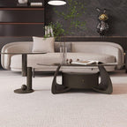 Minimalist Oval Stone Coffee Table with Sculptural Base and Drawer