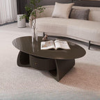 Minimalist Oval Stone Coffee Table with Sculptural Base and Drawer