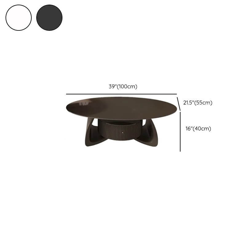 Minimalist Oval Stone Coffee Table with Sculptural Base and Drawer Dimensions