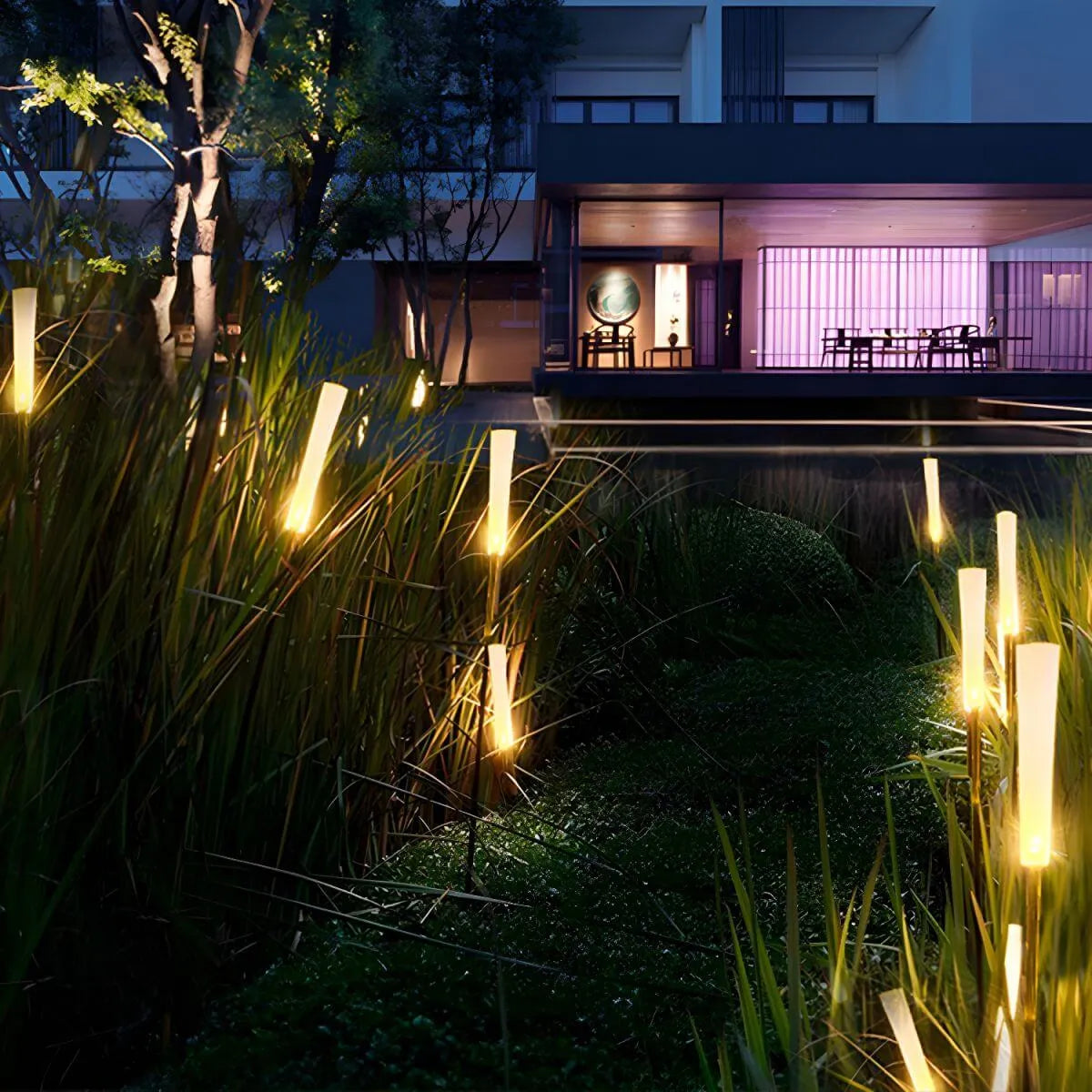 Minimalist Reed-Style Acrylic LED Landscape Lights – Black, 10-Piece Set