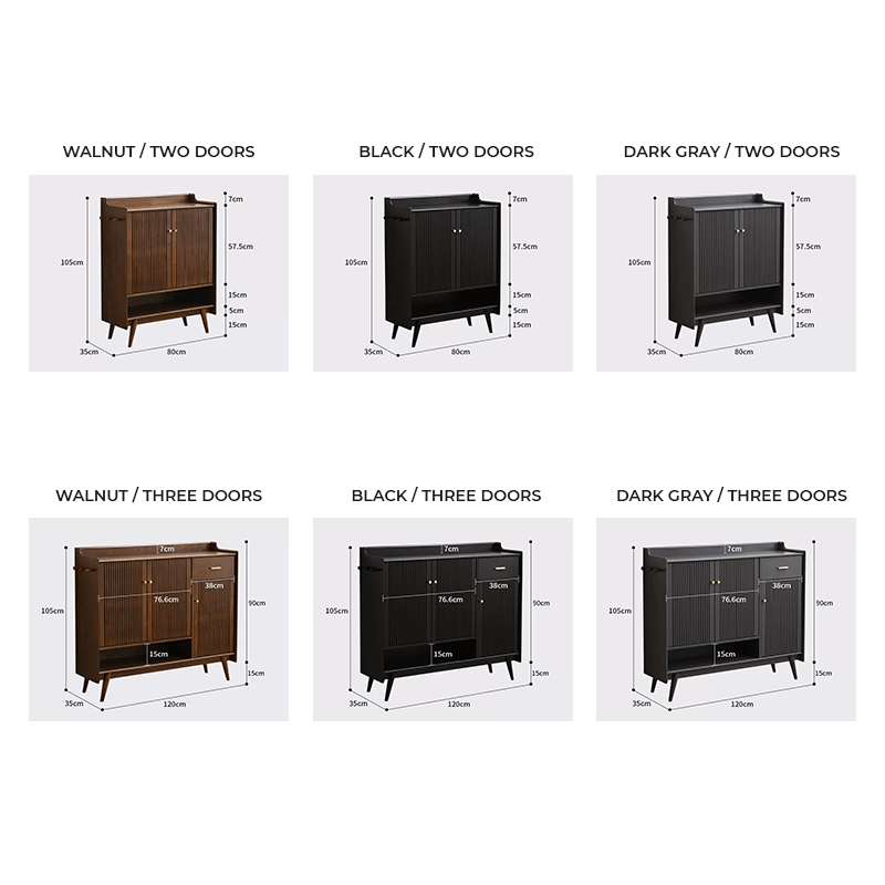 Minimalist Reeded Door Shoe Cabinet, Walnut Finish