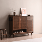 Minimalist Reeded Door Shoe Cabinet, Walnut Finish
