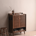 Minimalist Reeded Door Shoe Cabinet, Walnut Finish