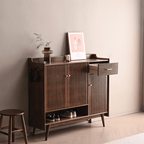 Minimalist Reeded Door Shoe Cabinet, Walnut Finish