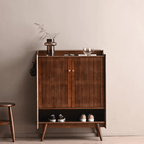 Minimalist Reeded Door Shoe Cabinet, Walnut Finish