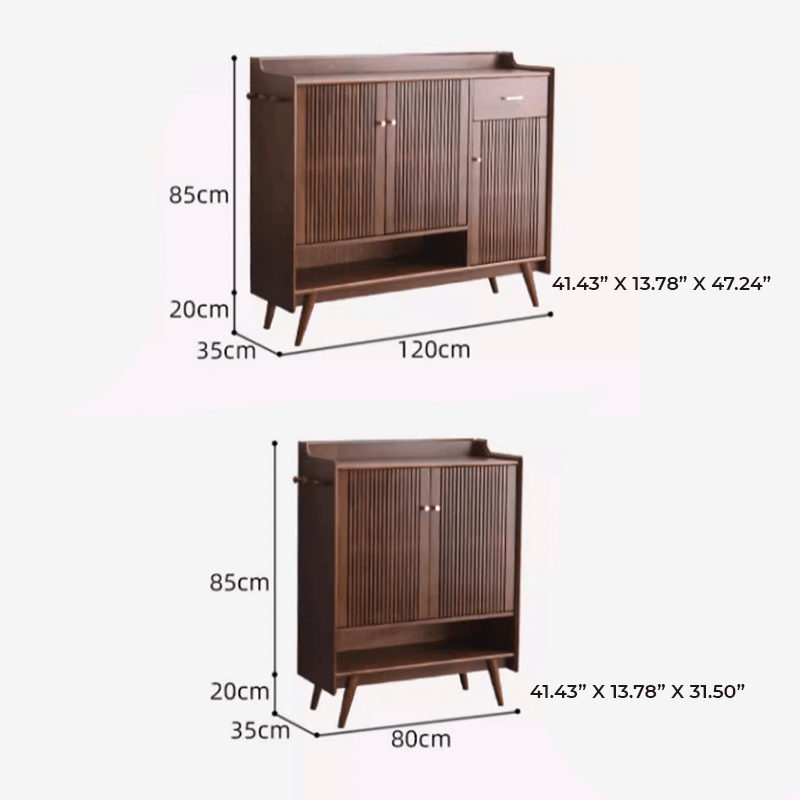 Minimalist Reeded Door Shoe Cabinet, Walnut Finish