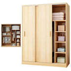 Minimalist Sliding Door Wood Wardrobe with Hanging and Shelf Storage