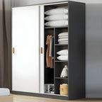 Minimalist Sliding Door Wood Wardrobe with Hanging and Shelf Storage