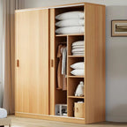 Minimalist Sliding Door Wood Wardrobe with Hanging and Shelf Storage