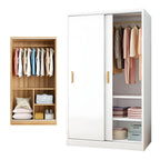 Minimalist Sliding Door Wood Wardrobe with Hanging and Shelf Storage