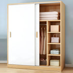 Minimalist Sliding Door Wood Wardrobe with Hanging and Shelf Storage