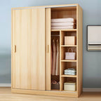 Minimalist Sliding Door Wood Wardrobe with Hanging and Shelf Storage