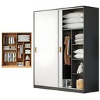 Minimalist Sliding Door Wood Wardrobe with Hanging and Shelf Storage
