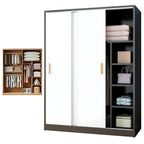 Minimalist Sliding Door Wood Wardrobe with Hanging and Shelf Storage