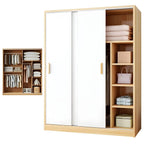 Minimalist Sliding Door Wood Wardrobe with Hanging and Shelf Storage