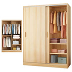 Minimalist Sliding Door Wood Wardrobe with Hanging and Shelf Storage