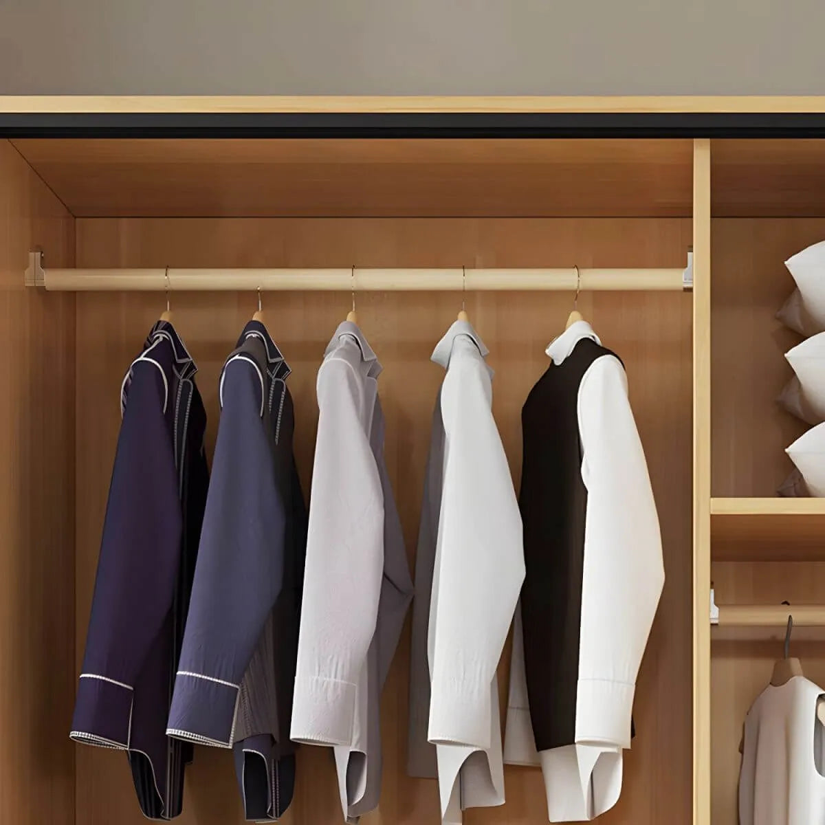 Minimalist Sliding Door Wood Wardrobe with Hanging and Shelf Storage