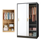 Minimalist Sliding Door Wood Wardrobe with Hanging and Shelf Storage