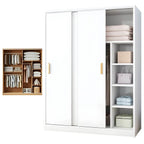 Minimalist Sliding Door Wood Wardrobe with Hanging and Shelf Storage