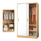 Minimalist Sliding Door Wood Wardrobe with Hanging and Shelf Storage