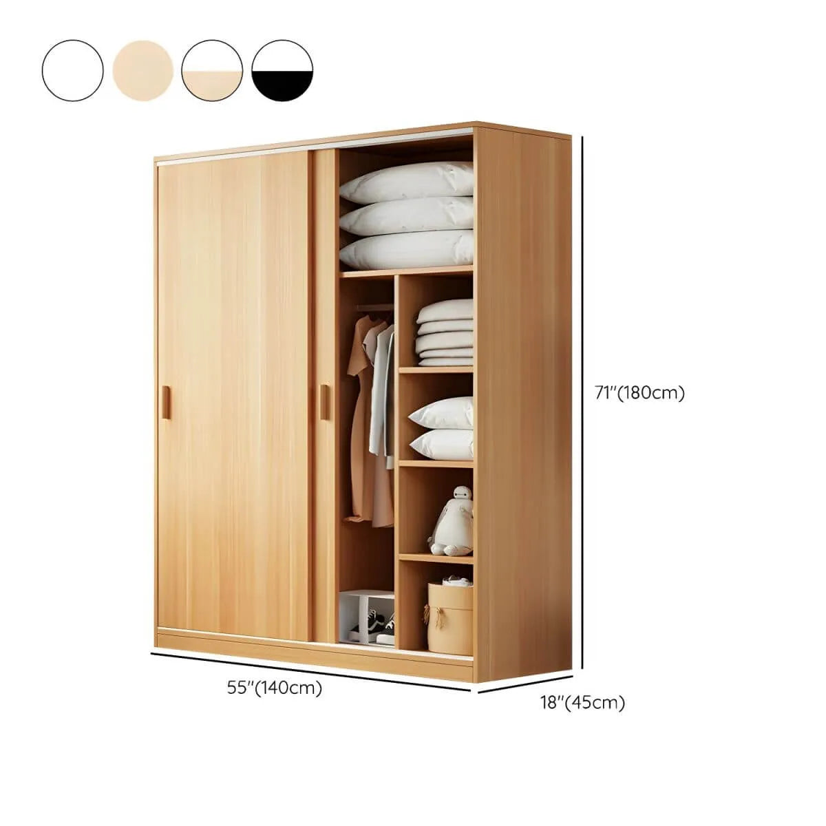 Minimalist Sliding Door Wood Wardrobe with Hanging and Shelf Storage Dimensions