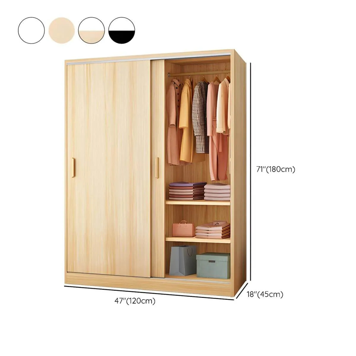 Minimalist Sliding Door Wood Wardrobe with Hanging and Shelf Storage Dimensions