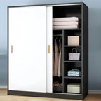 Minimalist Sliding Door Wood Wardrobe with Hanging and Shelf Storage Main Product Image