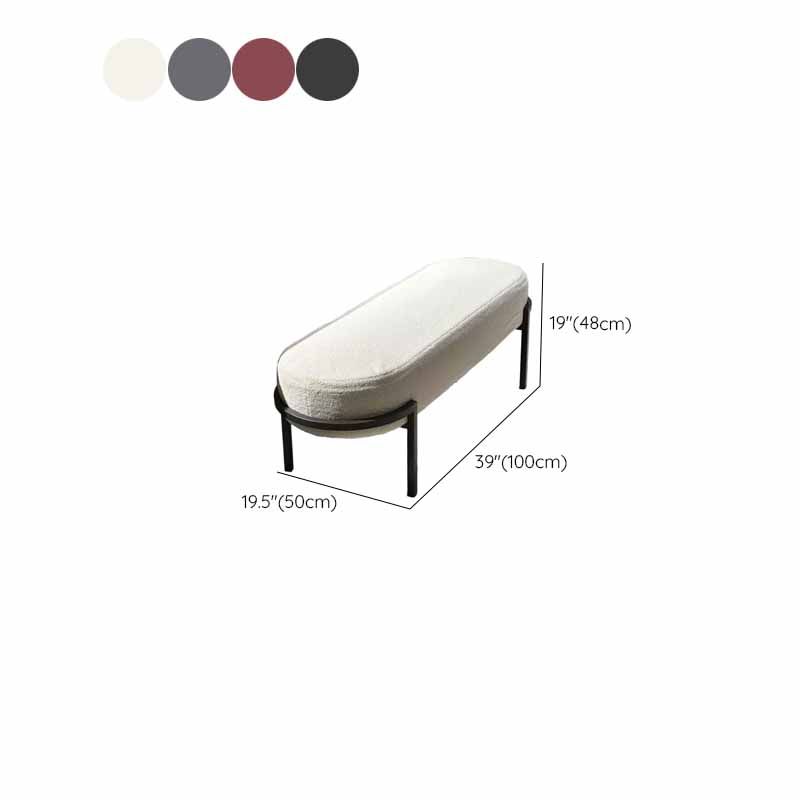 Minimalist Solid-Color Upholstered Bench Featuring Elliptical Silhouette and Floating Metal Base Dimensions