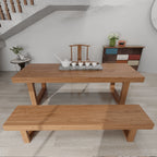 Minimalist Solid Wood Indoor Bench with Geometric Frame Base