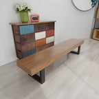 Minimalist Solid Wood Indoor Bench with Geometric Frame Base