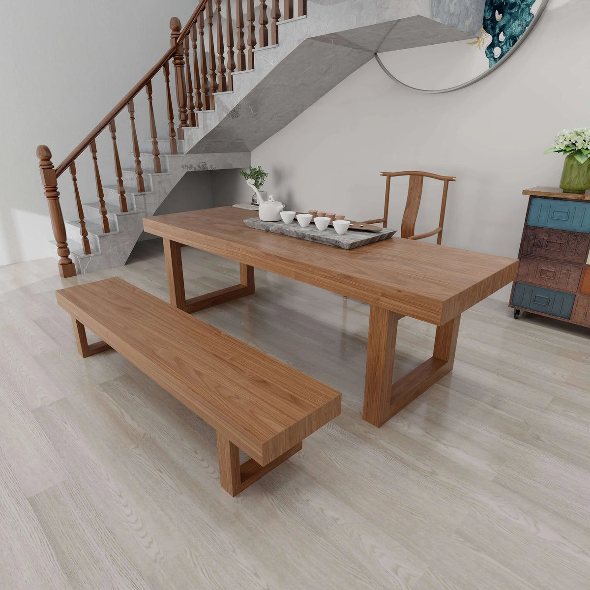Minimalist Solid Wood Indoor Bench with Geometric Frame Base