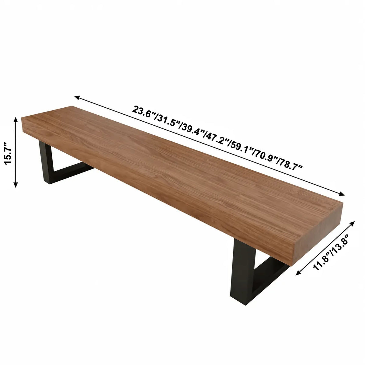 Minimalist Solid Wood Indoor Bench with Geometric Frame Base Dimensions