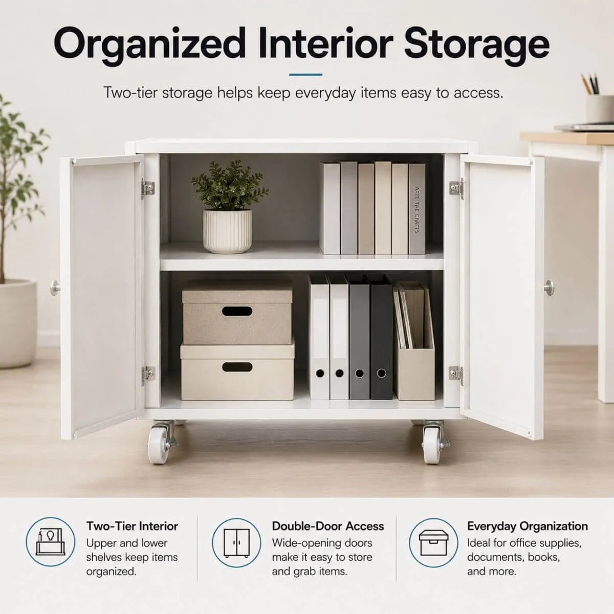 Minimalist Steel Rolling Storage Cabinet With Shelves for Office