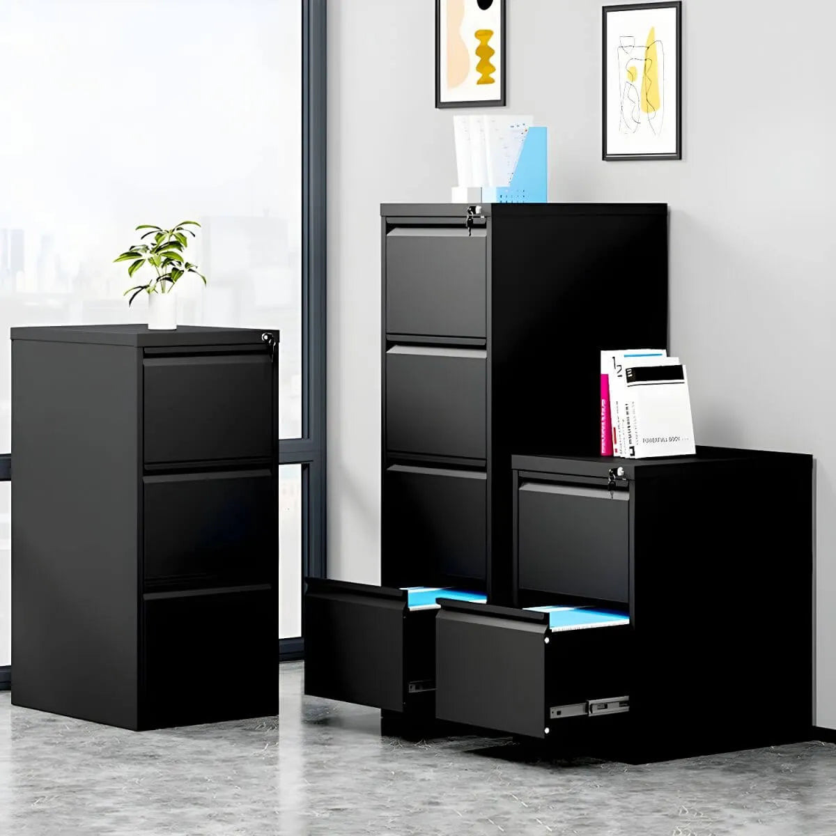 Minimalist Steel Vertical File Cabinet With Locking Drawers