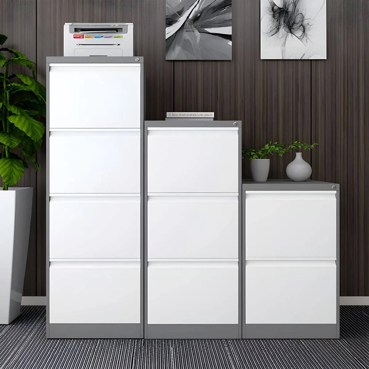 Minimalist Steel Vertical File Cabinet With Locking Drawers